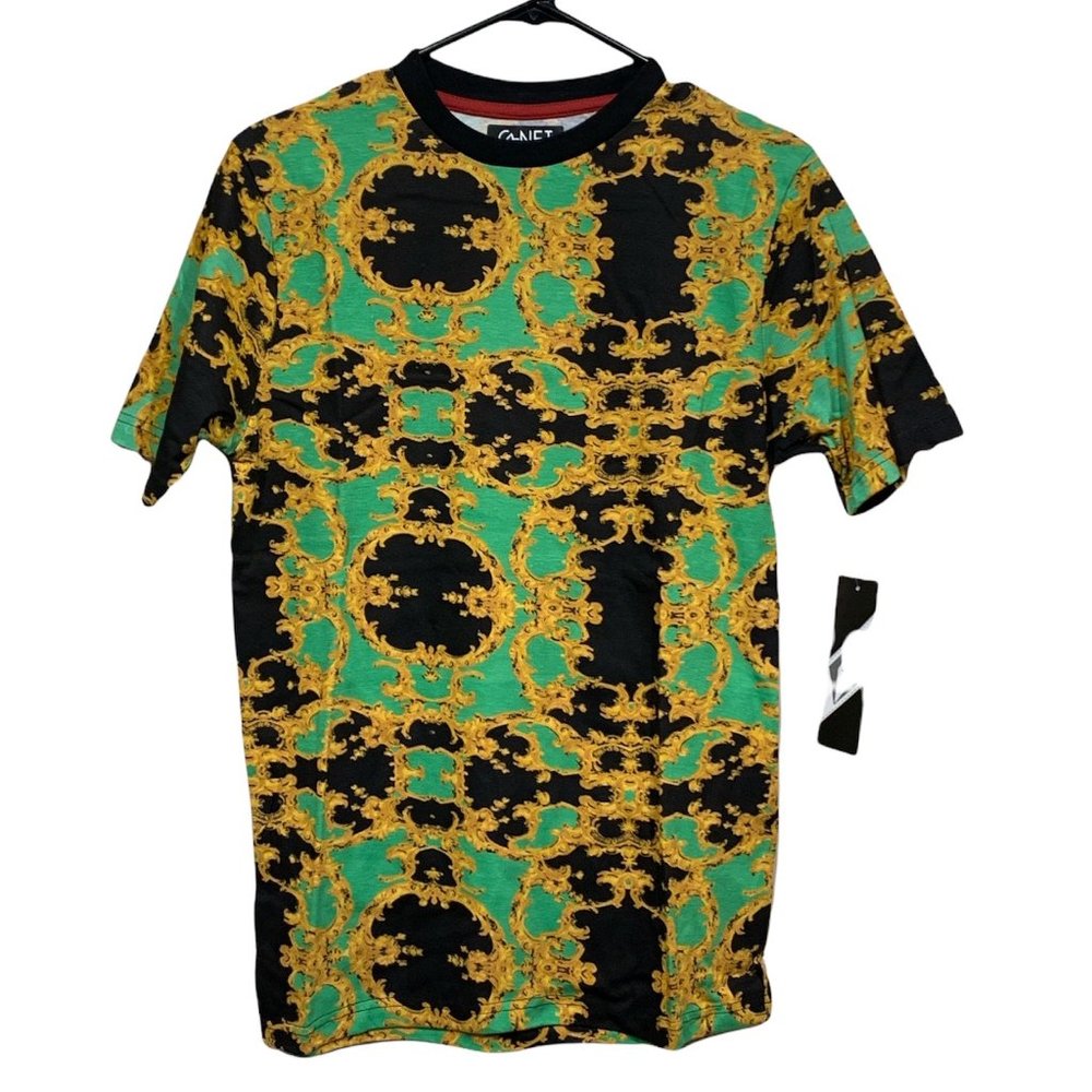 G-Net Young Men's Black Mint Green Gold Indian Style Short Sleeve T-Shirt